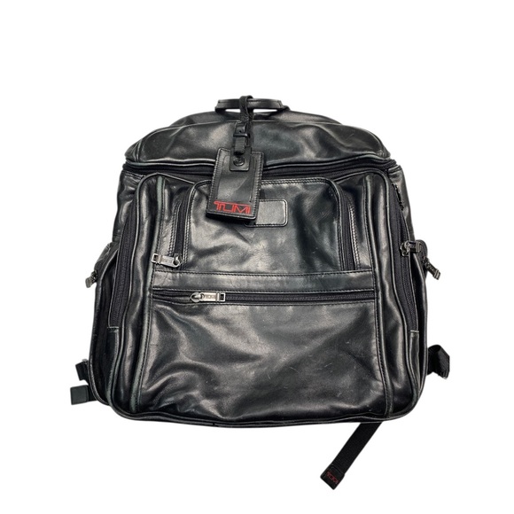 Tumi Black leather Backpack with Adjustable Straps and Durable Design - Picture 1 of 13